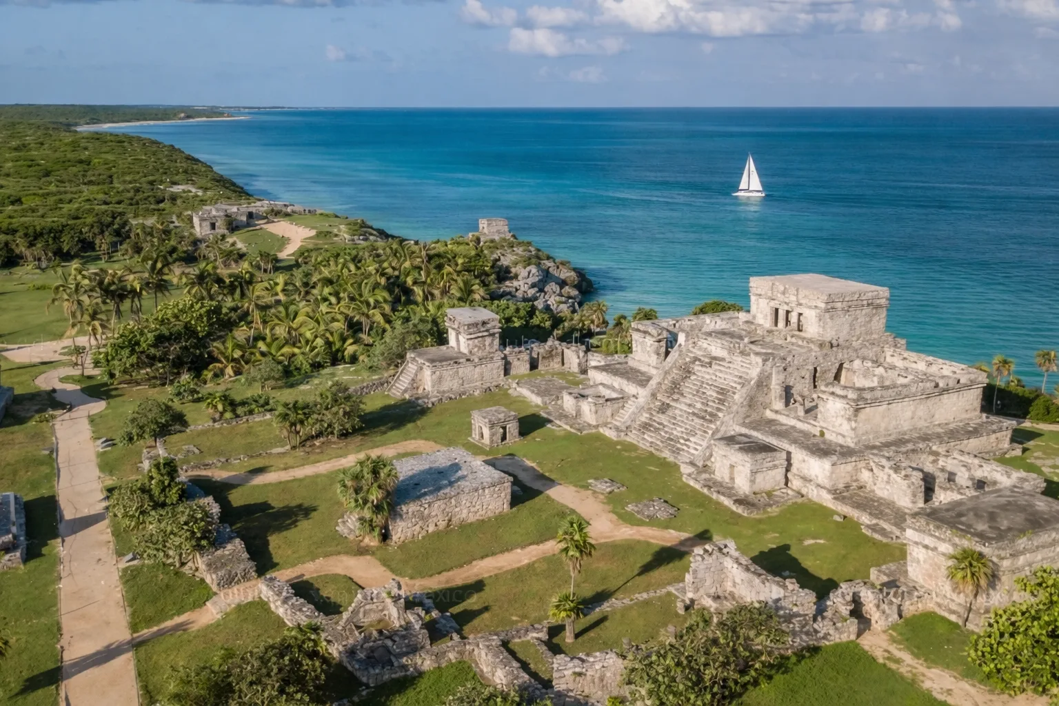 Tulum ruins overlooking the Caribbean coast